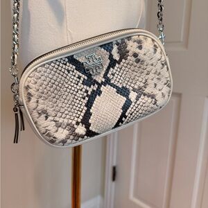 Tory Burch Mini Miller Cream and Black Snakeskin Crossbody Bag